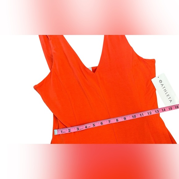 Athleta Bright Orange V-Neck Casual Midi Dress NWT Size Medium - Picture 3 of 7